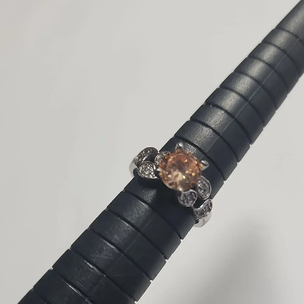 Silver tone Ring Sz 5 Orange